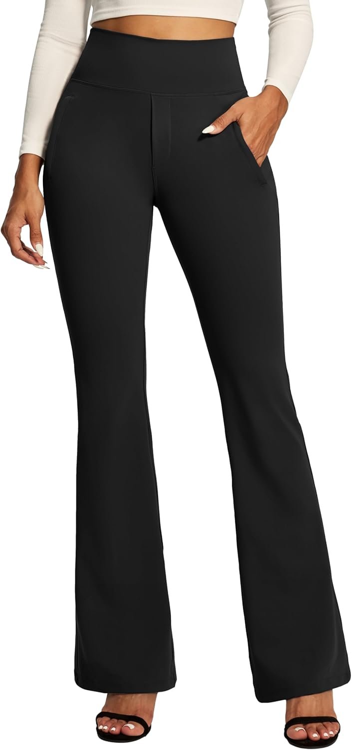 IUGA Stretchy Dress Pants Women High Waist Work Pants Business Casual Bootcut Slacks Pull On Trousers with Zipper Pockets