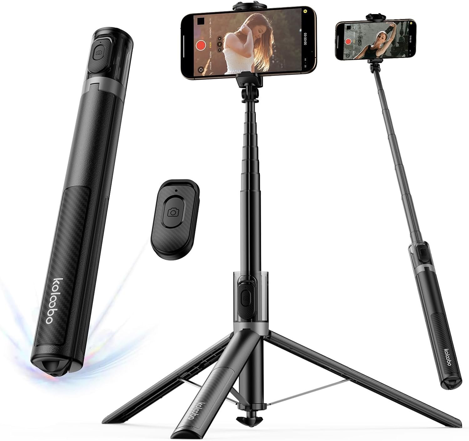 67” Automatic Phone Tripod, Auto-Open Selfie Stick for iPhone with Remote, 360° Rotatable Extendable Phone Stand for Video Recording Vlog, Stable Travel Tripod Compatible with iPhone Android