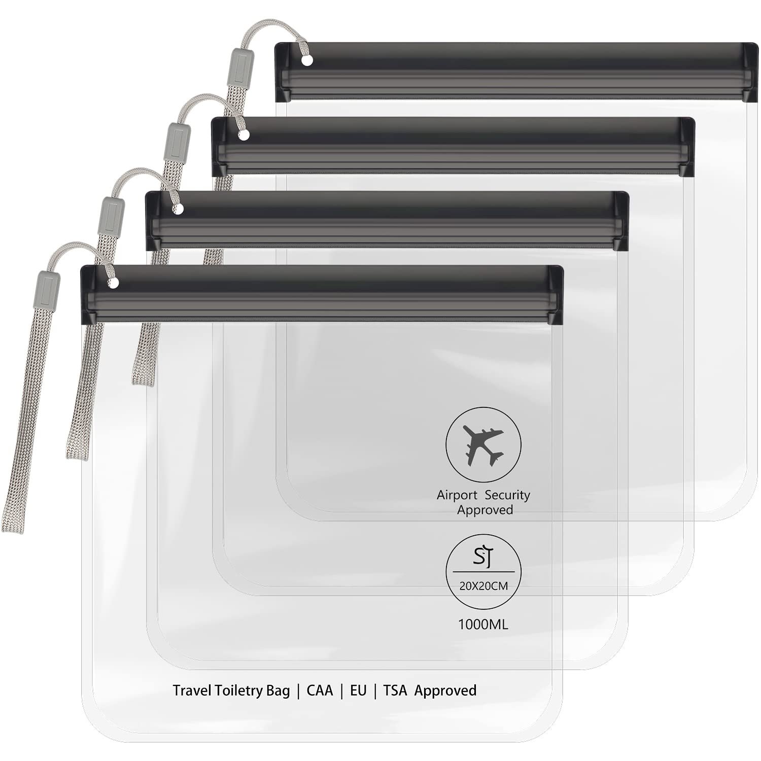 4Pcs Clear TSA Approved Security Toiletry Bag Quart Size for EU UK & US Carry-on Regulations Waterproof & Leakproof Travel Bags for Liquids