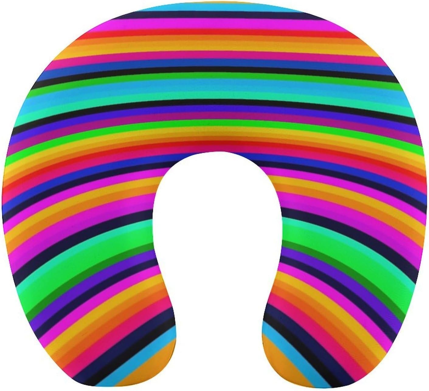 Memory Foam U-Shaped Travel Pillow Neck Pain Relief, Novel Colorful Mexican Blanket Stripes U-Shape, Removable Cover Airplane Car Office