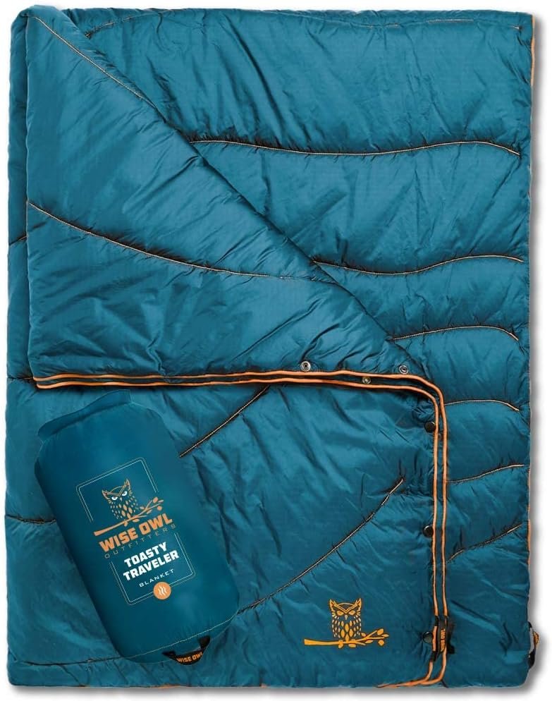Wise Owl Outfitters Outdoor Camping Blanket – Lightweight Packable Puffy Quilt for Backpacking, Hiking & Travel – Warm Water Resistant Blanket for Cold Weather Camping