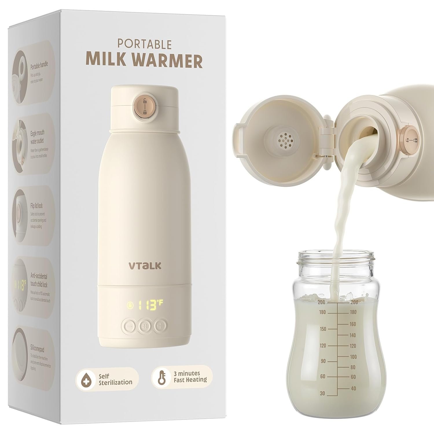 Portable Bottle Warmer for Travel, 17.5 OZ Large Capacity Baby Milk Warmer for Breast Formula and Water with Fast Heating & Faster Charger Baby Bottle Warmer On The Go for Car, Airplane