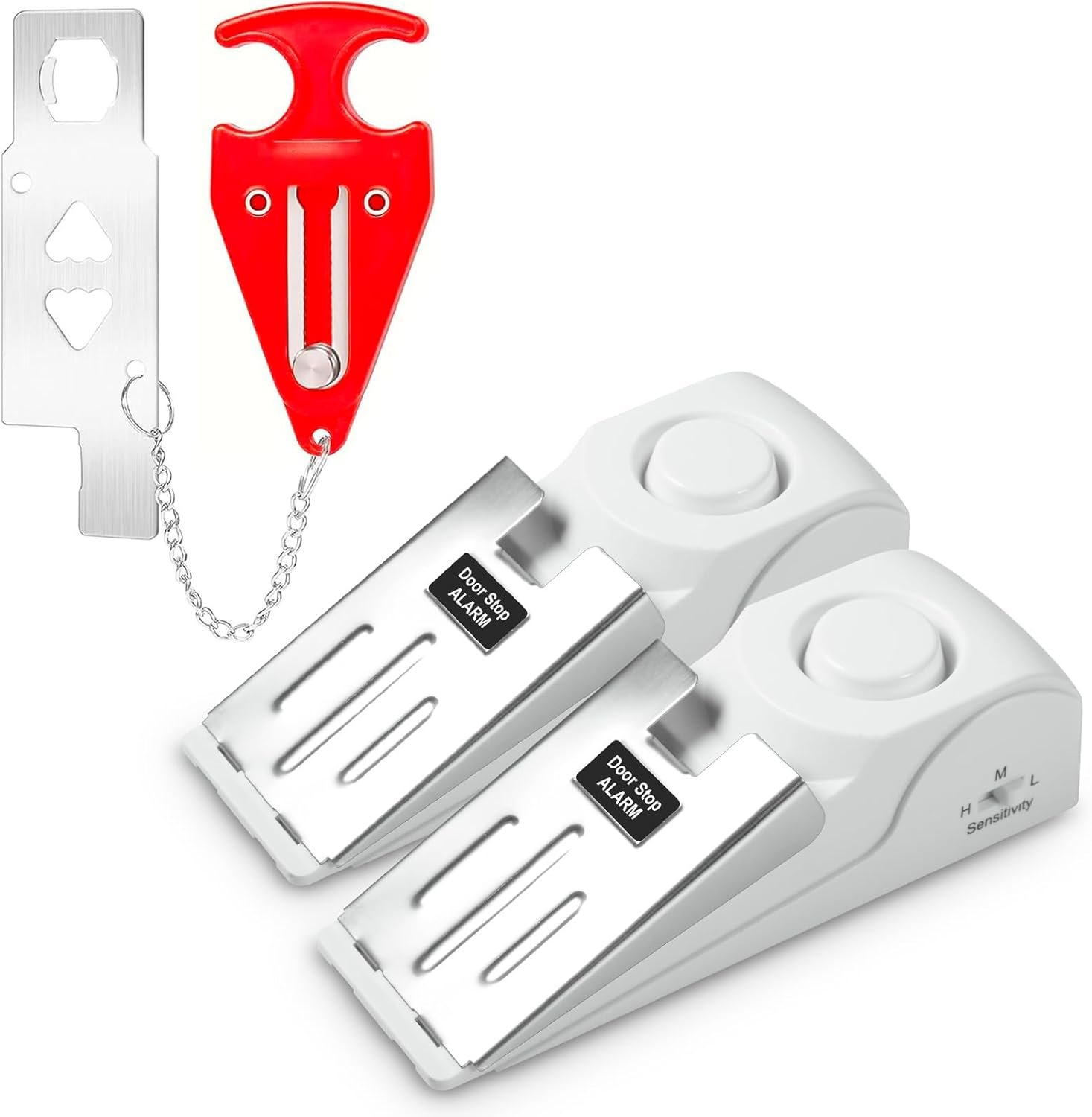 Portable Door Stop Alarm and Traveling Hotel Door Lock, No Installation Required, Provides Double Security for Home, Hotel and Traveling (1 Door Lock + 2 Door Stop)