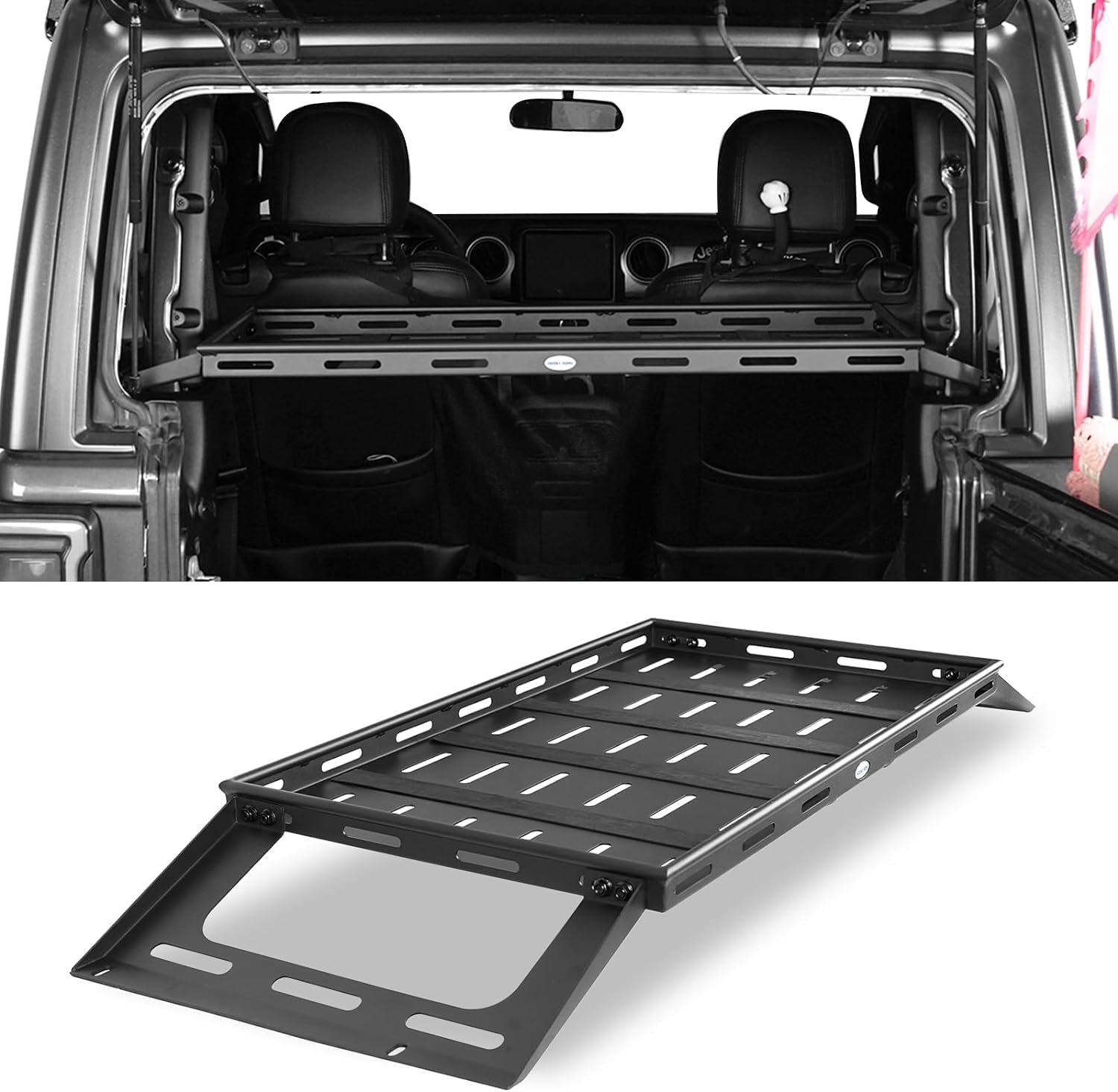 Hooke Road JL 2 Door Rear Trunk Cargo Rack Basket Tray Organizer Interior Storage Luggage Carrier for 2018-2025 Jeep Wrangler JL 2-Door Hard Top – Lightweight Steel