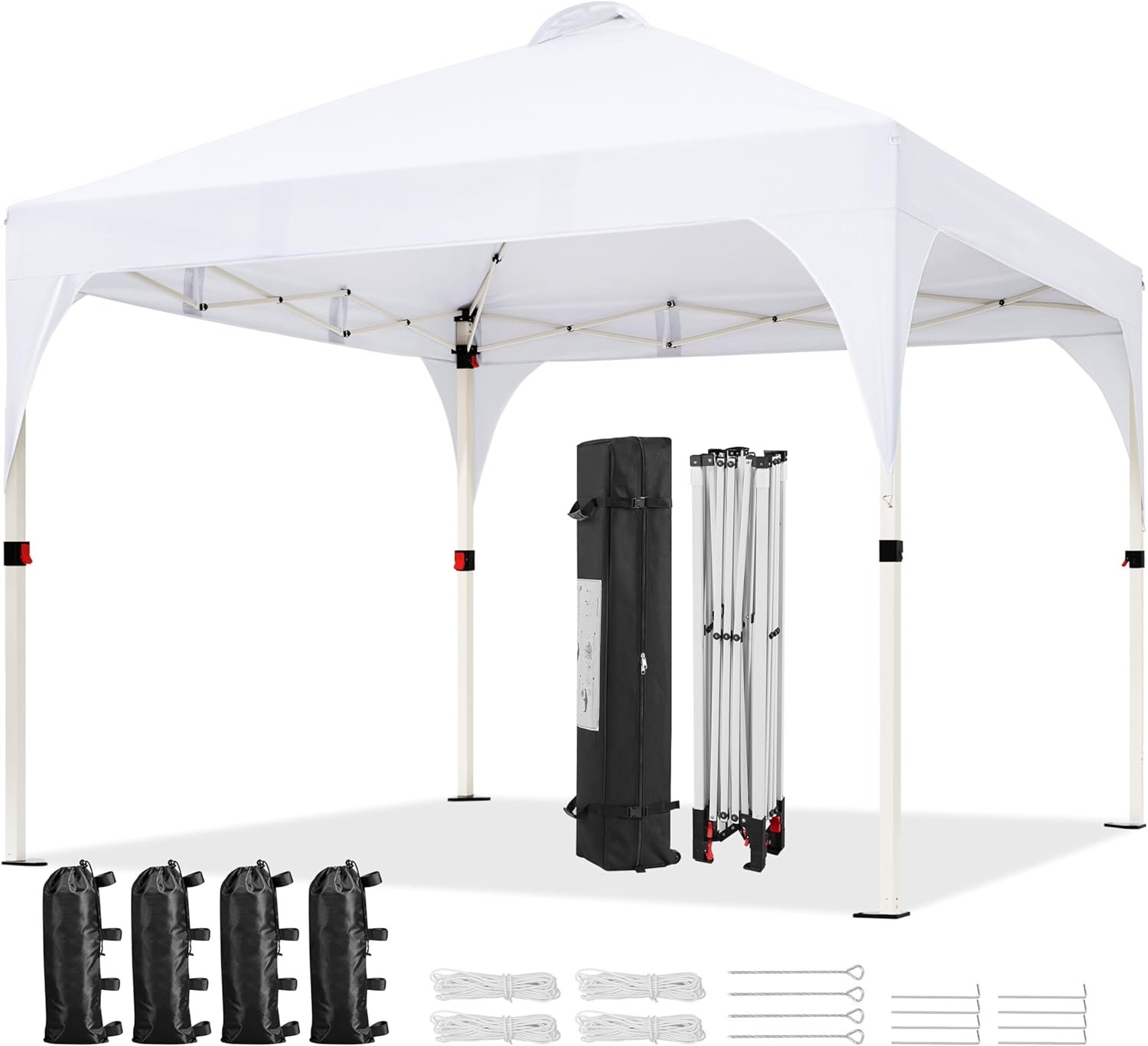 Yaheetech 10×10 Pop Up Canopy Tent with Vent, Easy Set Up Tent, Instant Sun Shelter Canopy with Wheeled Bag, 4 Sandbags, 12 Stakes & 4 Ropes, for Parties, Beach, Outdoor, White