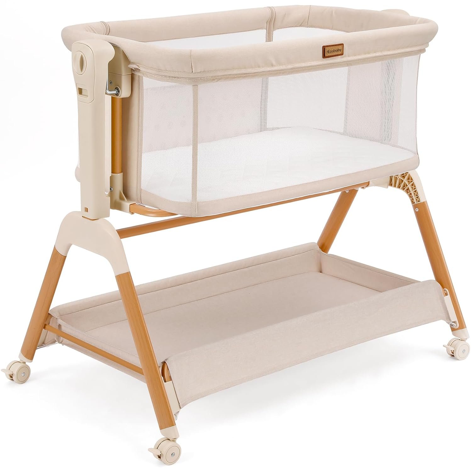 Ezebaby Baby Bassinet Bedside Sleeper: 3-in-1 Rocking Bassinet for Baby – Breathable Full-Mesh Crib with Mattress | 6 Height Adjustable | Portable Crib with Lockable Wheels for Newborns