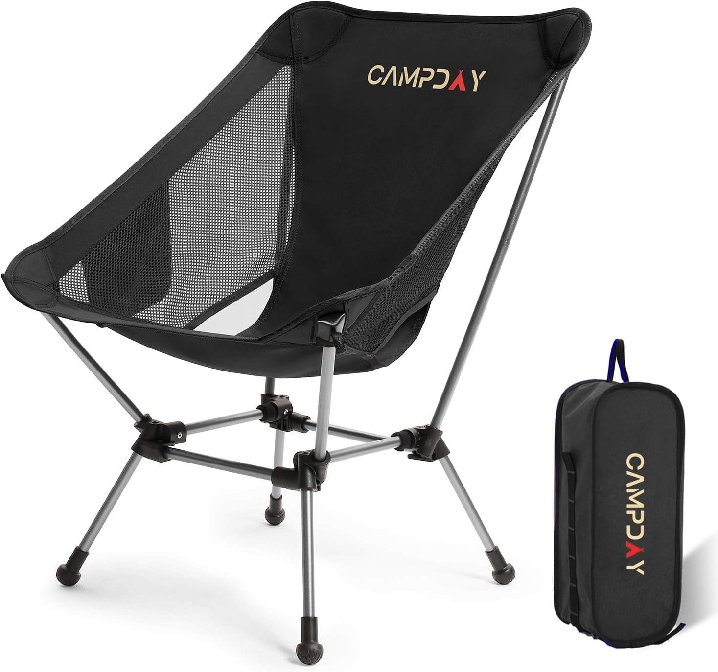 Camping Chair Portable Hiking Ultralight Backpacking Small Lightweight Folding Chair for Outdoor Camp Hunting Beach Picnic Concert, Supports 330lbs (Black,1PCS)