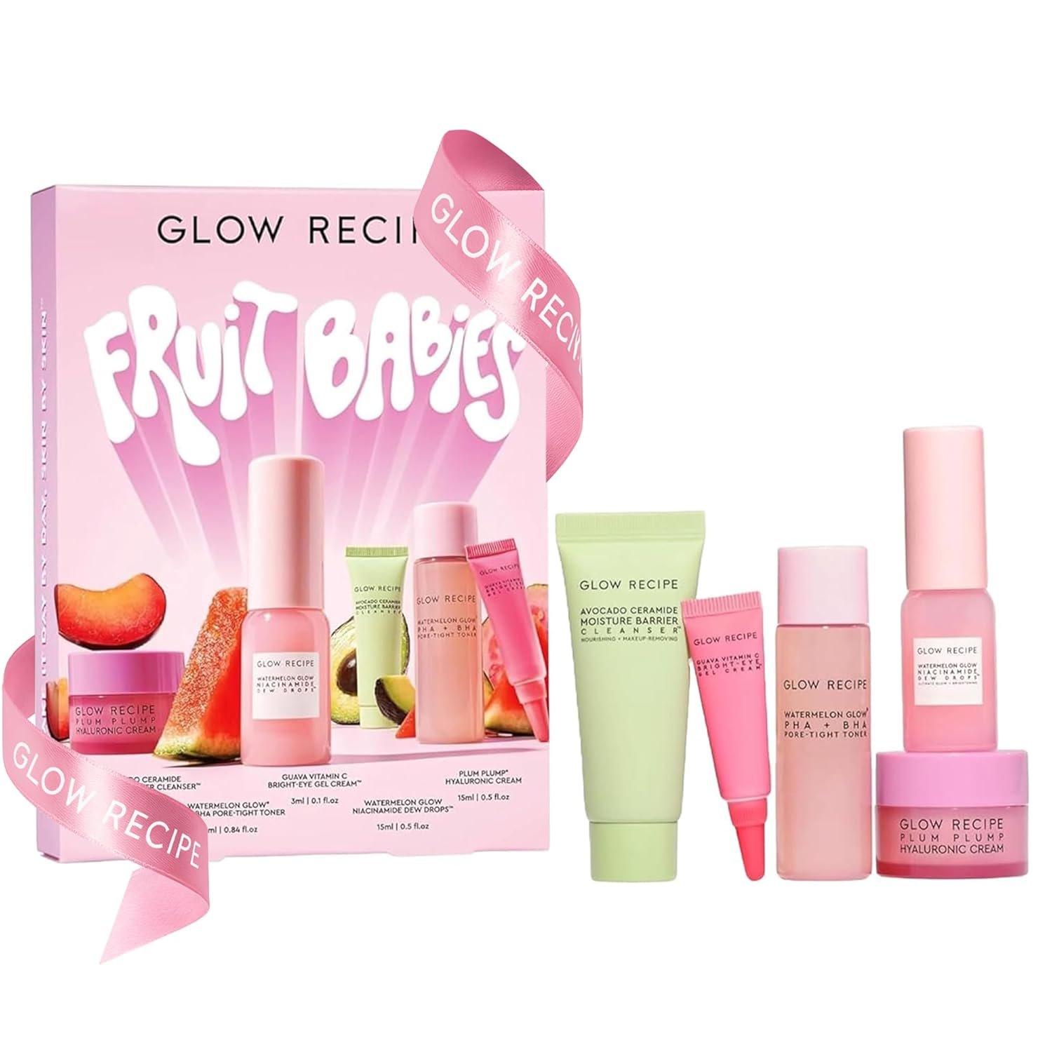 Glow Recipe Fruit Babies Skincare Kit – Gift Set with Ceramide Facial Cleanser + BHA Toner + Vitamin C Eye Cream + Hyaluronic Acid Cream + Niacinamide Dew Drops (5 Count)