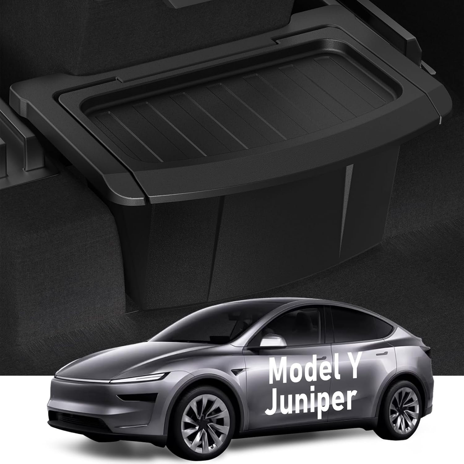2025 Upgrade Rear Center Console Organizer for Tesla 2025-2026 Model Y Juniper Accessories, Snap-In Stable Installation, Backseat Storage Box Under Seat Storage Tray Garbage Can Bin