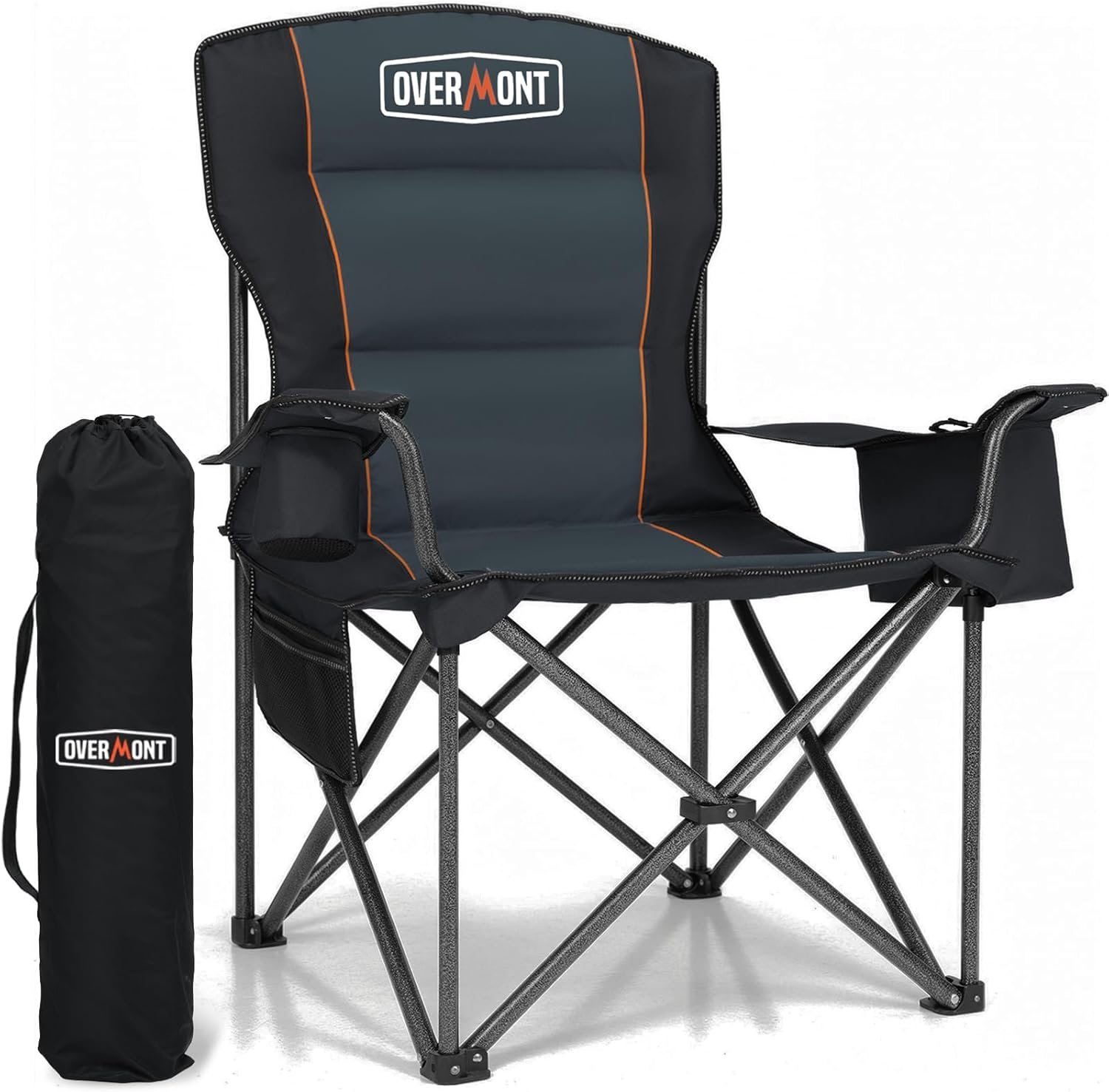 Overmont Oversized Folding Camping Chair – 450lbs Support with Padded Cushion Cooler Pockets – Heavy Duty Collapsible Chairs for Sports Garden Beach Fishing