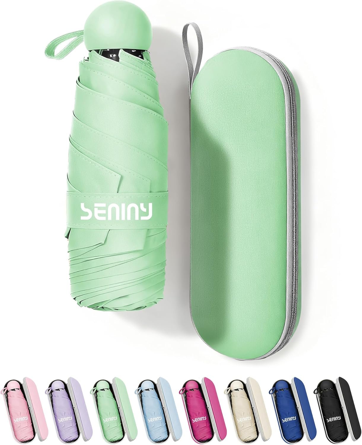 Seniny Mini Portable Travel Umbrella with Case – Compact Umbrellas for Rain & Sun UV Protection for Backpack Pocket, Lightweight Folding Small Umbrella, Tiny Purse Size UV Blocker for Kids Women Girls