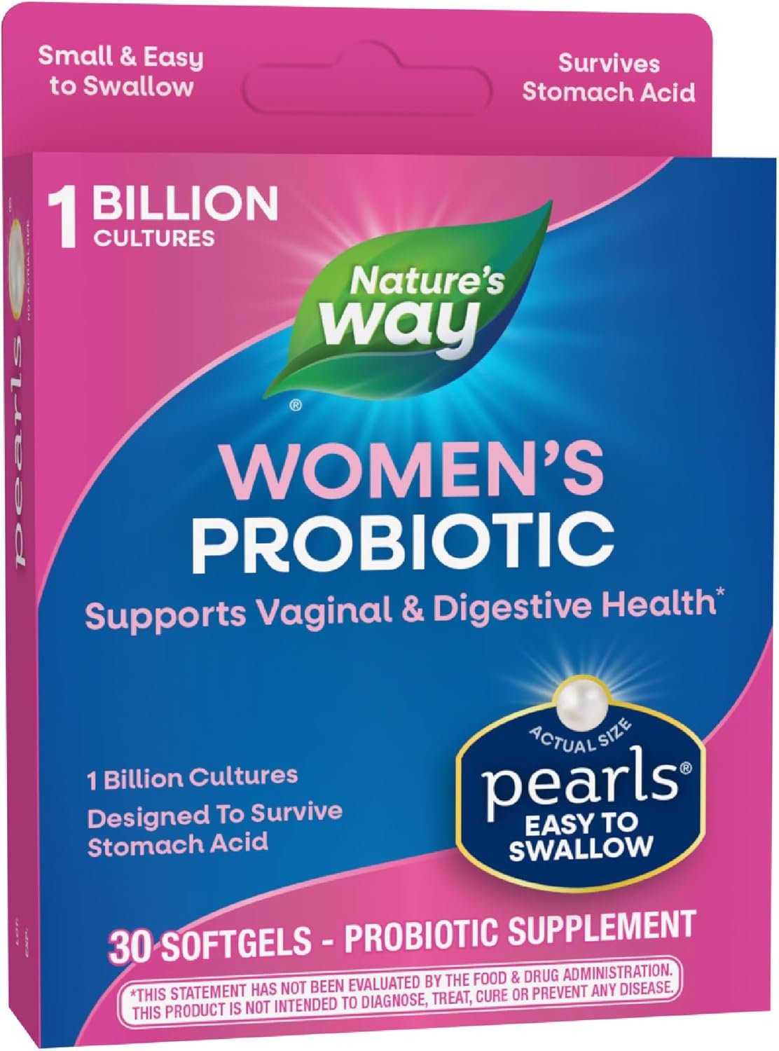 Nature’s Way Women’s Probiotic Pearls, Supports Vaginal and Digestive Health*, 1 Billion Live Cultures, No Refrigeration Required, 30 Softgels (Packaging May Vary)