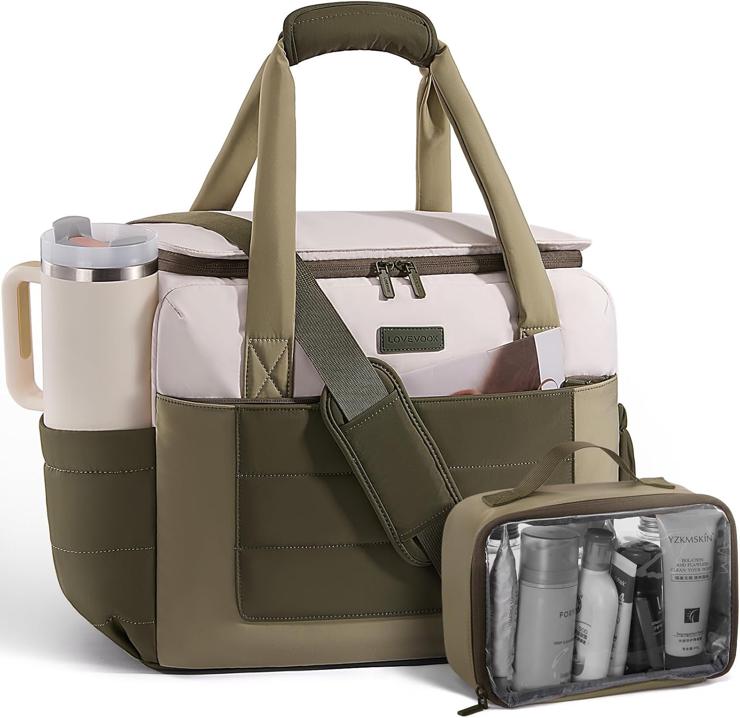 LOVEVOOK Weekender Bags for Women,Carry on Duffle Bag for Travel, Water-resistant Gym Bag with Wet Pocket,Overnight Travel Bag (Been Green, L)