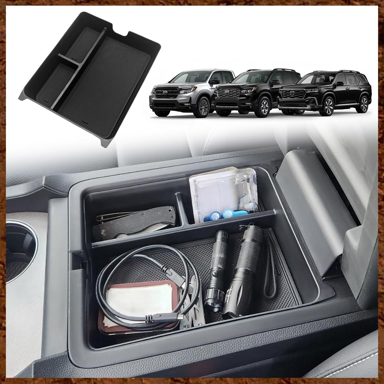 Muslogy Center Console Organizer Compatible with 2023 2024 2025 Honda Pilot Accessories, 2024 2025 Ridgeline/2024-2026 Passport Center Console Storage Box Divider Inserts Interior ABS Material(Black)