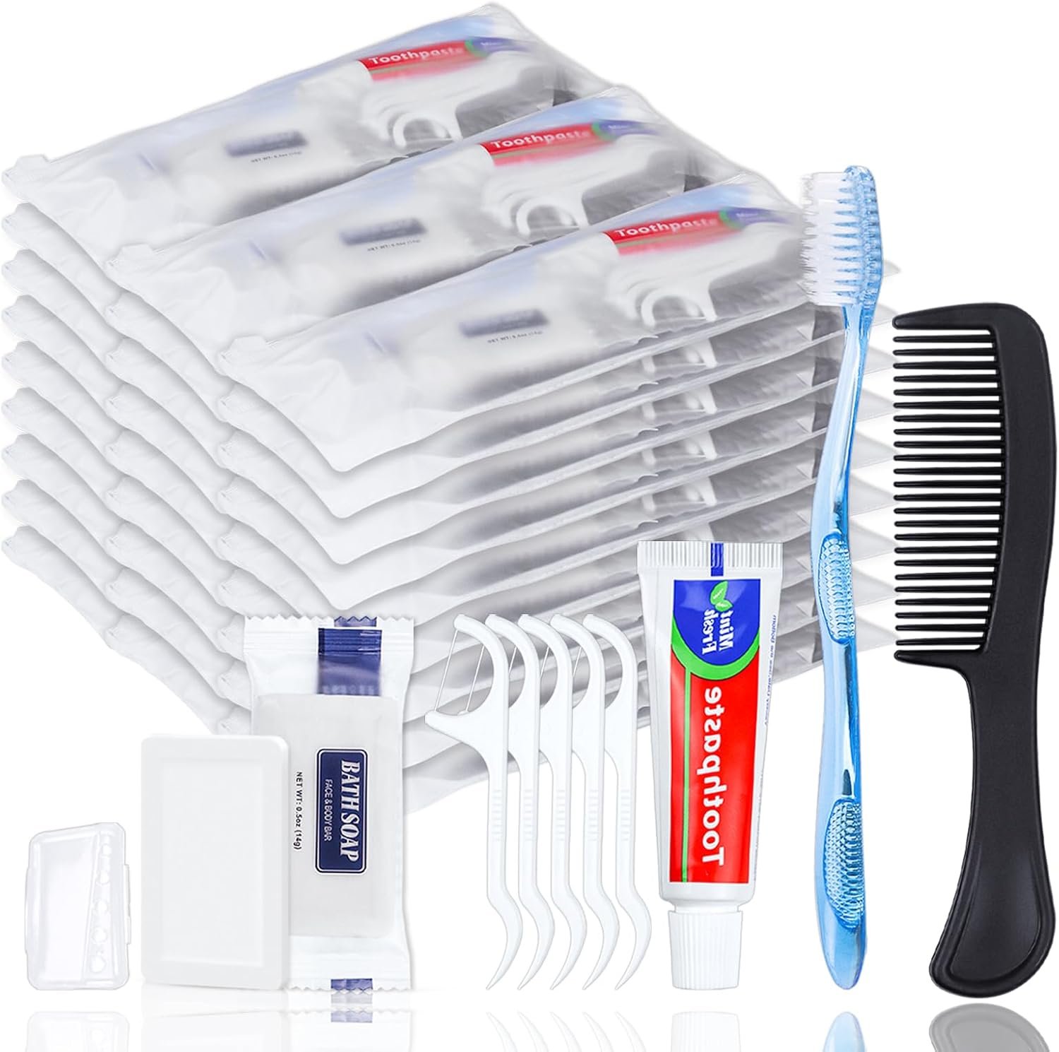 25 Sets Personal Hygiene Kit, Disposable Toothbrushes with Toothpaste Floss Comb Soap and Cover, Toiletry Kits Homeless Bulk for Women,Men,Travel