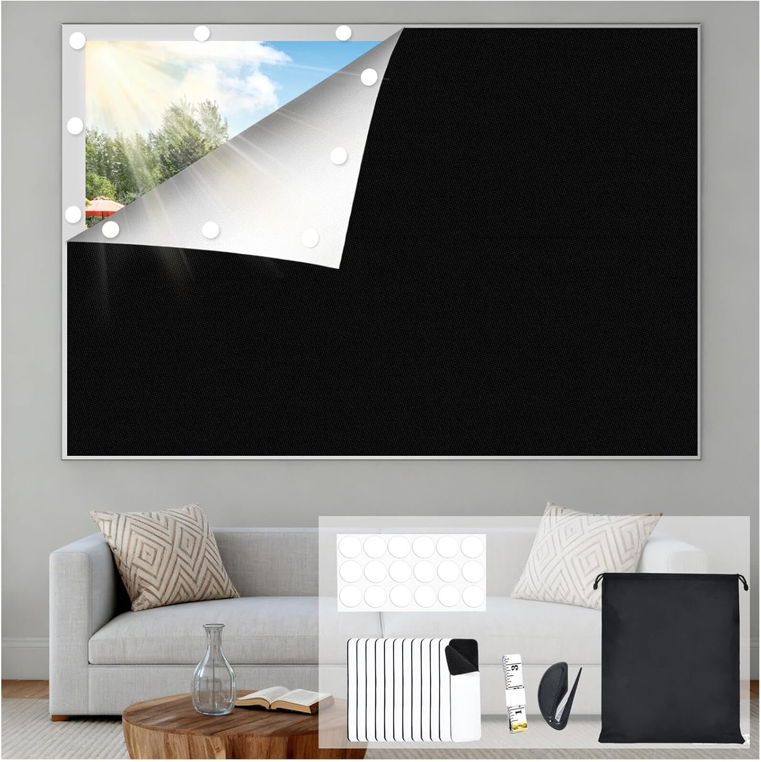 Blackout Curtains for Bedroom, Portable Blackout Window Cover Black Out Shades Blinds No Drill Cuttable Black Out Curtains, for Sloped Roof Windows, Children’s Room, Bedroom, Media Room, 39×57 Inch