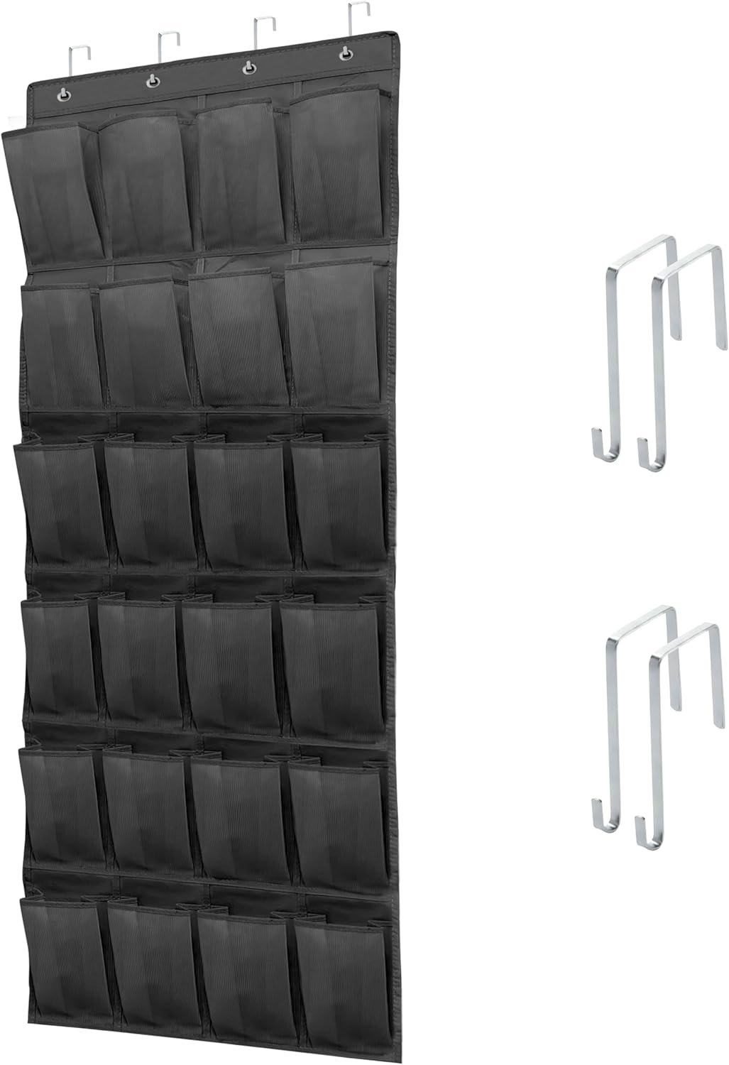 Over The Door Shoe Organizer with 24 Large Breathable Mesh Pockets Sturdy Closet Door Shoe Storage Holder Hanging SimpleHouseware Men Women Kids Shoe Holder for Rack (Black)