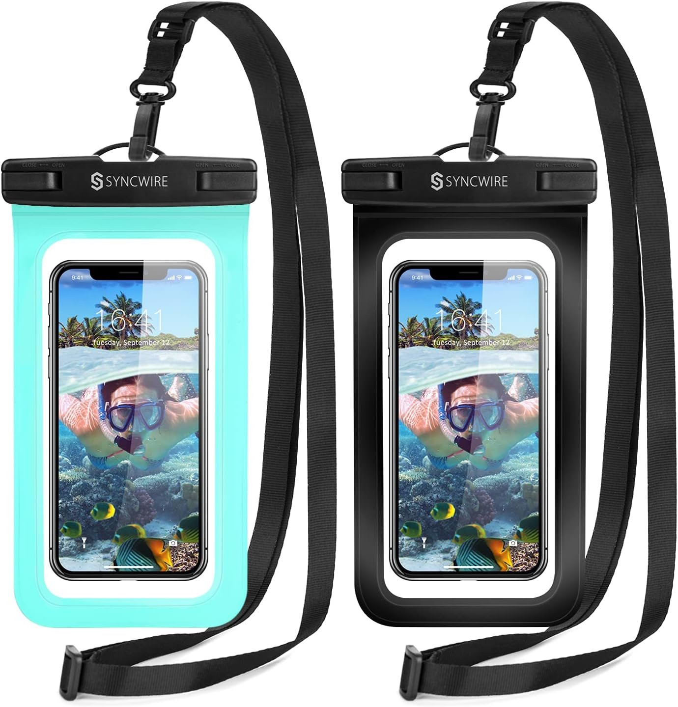 SYNCWIRE Waterproof Phone Pouch [2-Pack] – Universal IPX8 Waterproof Phone Case Dry Bag with Lanyard for iPhone 16/15/14/13/12 Pro XS MAX XR X 8 7 6 Samsung S25 S24 S23 and More Up to 7 Inches