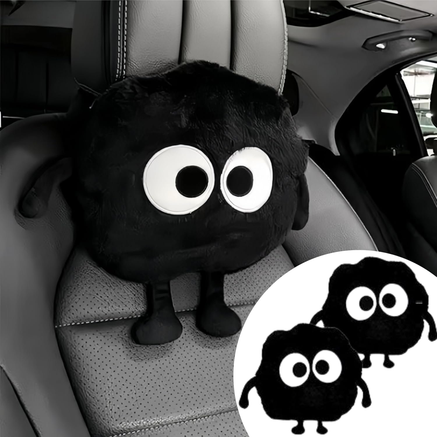 Car Headrest Pillow 2PCS Cute Big-Eyed Sprite Car Headrest Pillows Travel Neck Pillow Comfortable Neck Support – Plush Comfort Neck Cushions for Cars, Home & Office