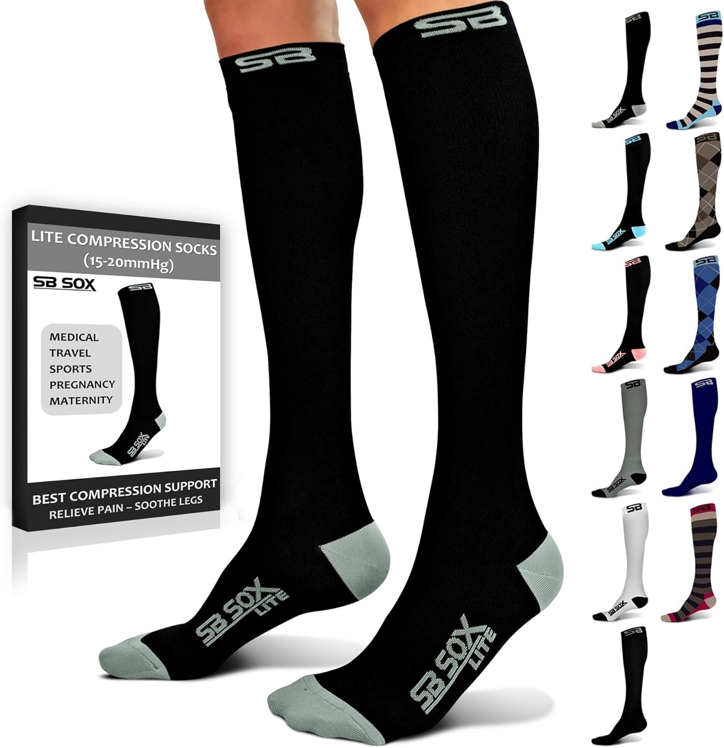 SB SOX Lite Compression Socks for Men & Women (15-20mmHg) – Best Compression Socks for Travel, Sports, and Daily Wear – XXL Sizes too!