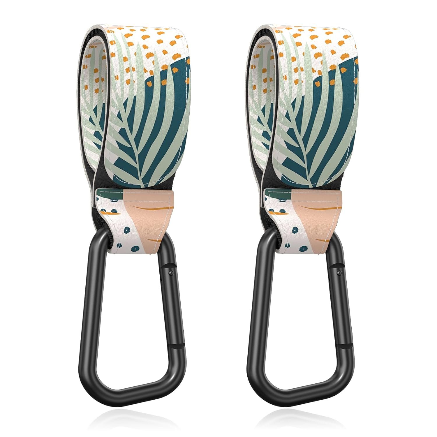 Baby Stroller Hooks for Hanging Bags, Universal Stroller Clips Accessories, Mommy Hook for Diaper Bag, Shopping Cart, Purse, Backpack – 2 Pack, Abstract Leaf