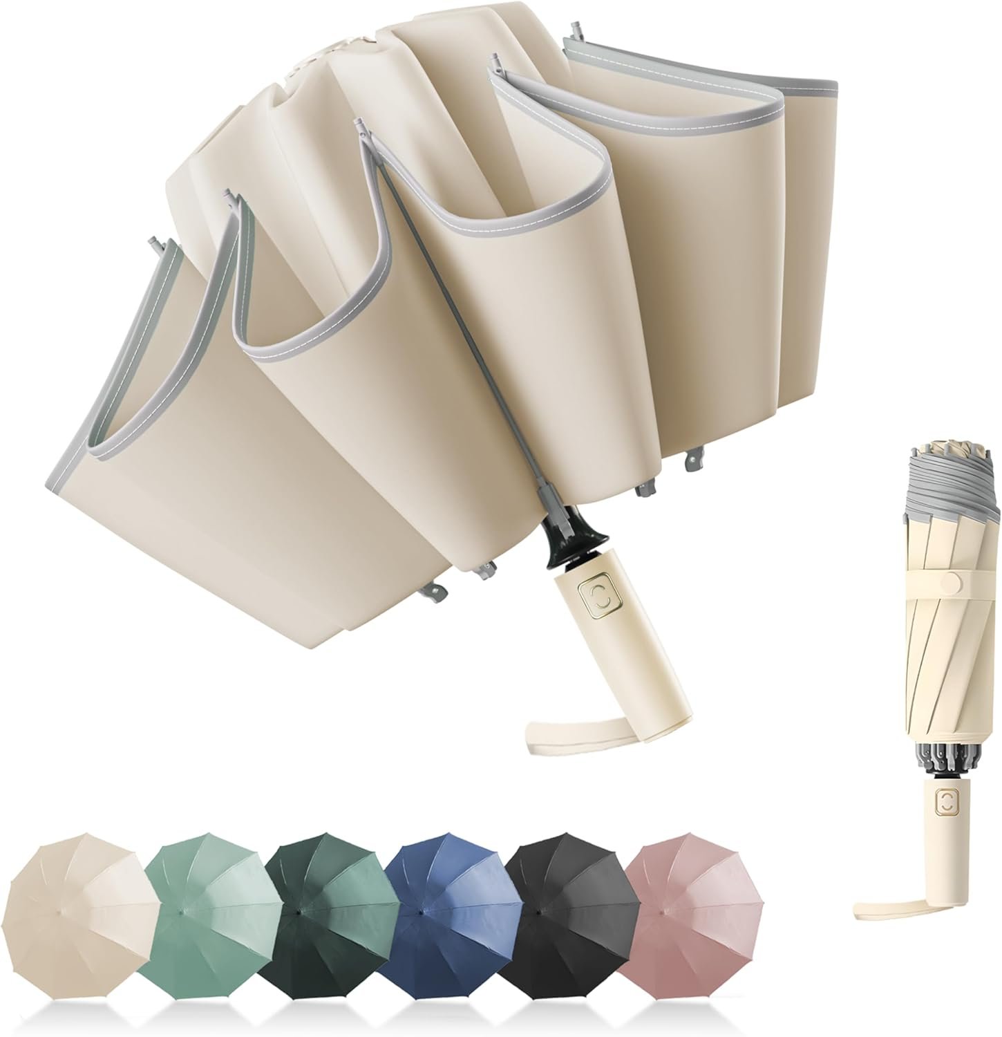 Inverted Umbrella, Reinforced Canopy with Reverse Folding, Auto Open & Close, UV Protection, Windproof, Reflective Strip, 10 Rib Aluminum Frame, for Car & Outdoor Use