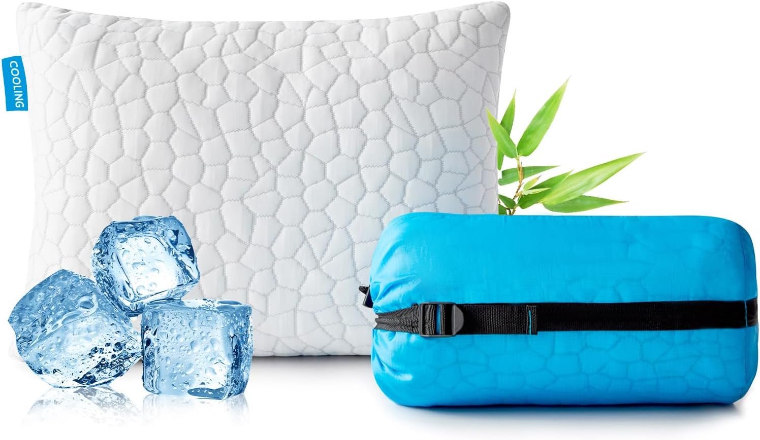 Travel Pillow Camping Pillow Small CoolingShredded Memory Foam Pillow, Compressible Medium Firm, Breathable Cover, Ideal Backpacking Hiking, Airplane and Car