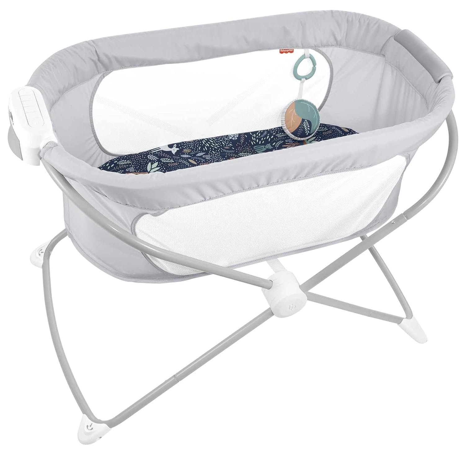 Fisher-Price Portable Baby Crib Soothing View Vibe Bassinet with Music Vibrations & Slim Fold for Travel Newborns 0+ Months, Moonlight Forest