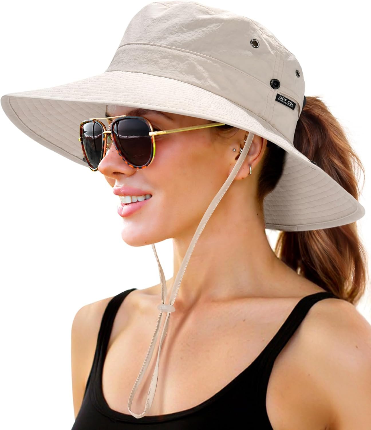 FURTALK Sun Hats for Women with Ponytail Hole Wide Brim Beach Bucket Hat UPF 50+ Fishing Hiking Outdoor Hats