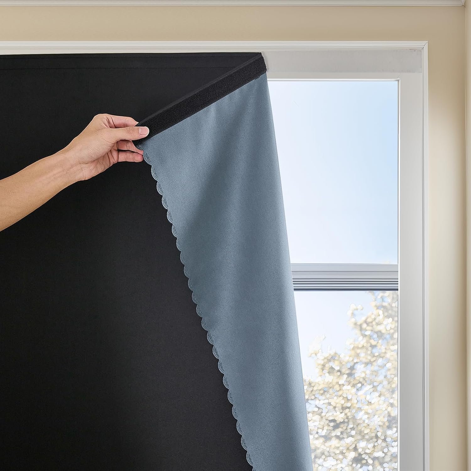 Autohesion Curtains for Windows,Bedroom Blackout Curtains for – Thermal Lnsulated No Drill Curtains Room Darkening Black Small Drapes, JILRON,(1 Panels,35Wx48L inch-Black)