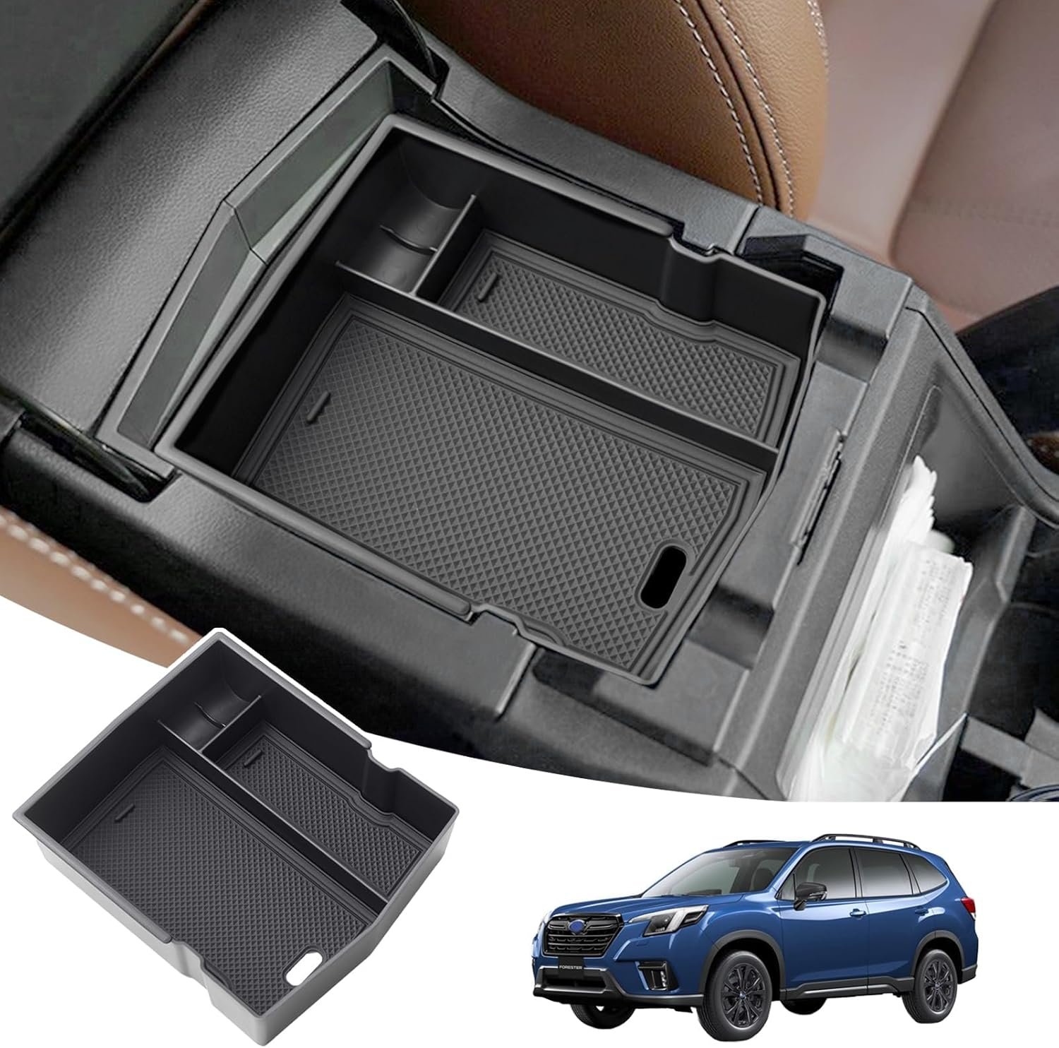 JKCOVER Upgraded Design Center Console Organizer Tray Compatible with Subaru Forester 2024 2023 2022 2021 2020 2019 Interior Armrest Insert Storage Box Easy Removal Accessories