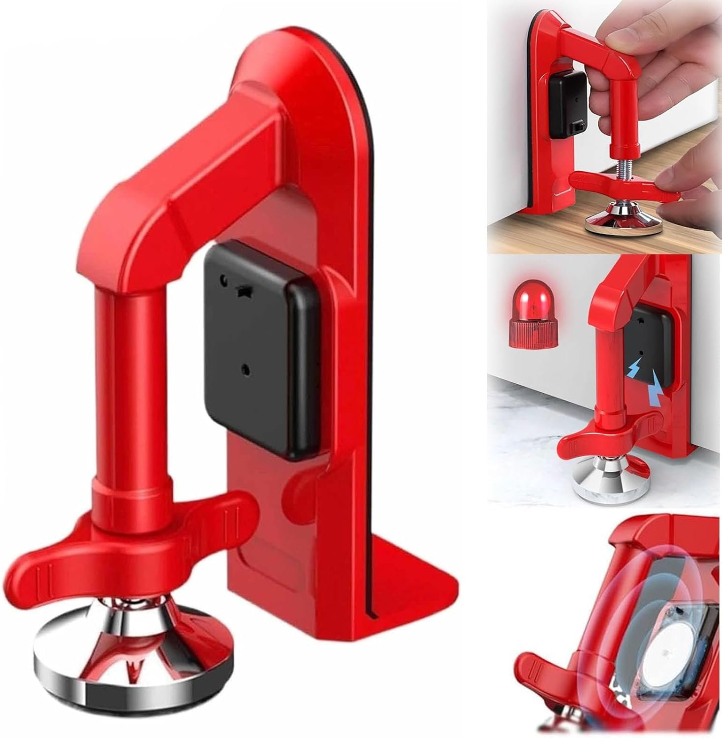 Portable Alarm Door Stopper, Portable Lock for Travel Anti Theft Blocker Stoppers Security Jammer Stopper No Drill Safety Door Stopper Security for Women, Children (Red)