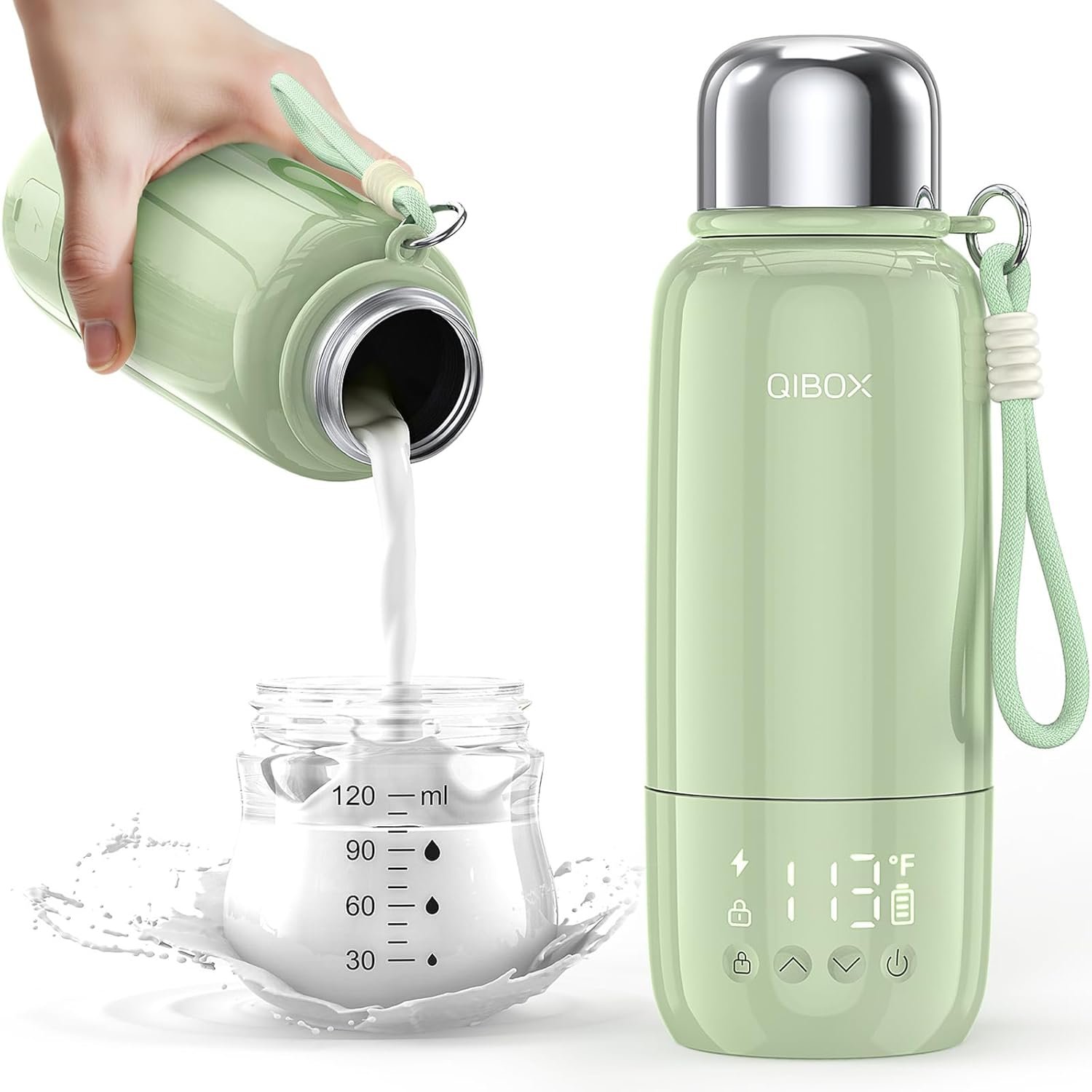 QIBOX Portable Bottle Warmer for Travel – 3Min Fast Heating of Breast Milk and Formula, 36W Fast Charge, 17 Ounces Large Capacity, Baby Bottle Warmer On The Go for Outdoor Airplane and Car