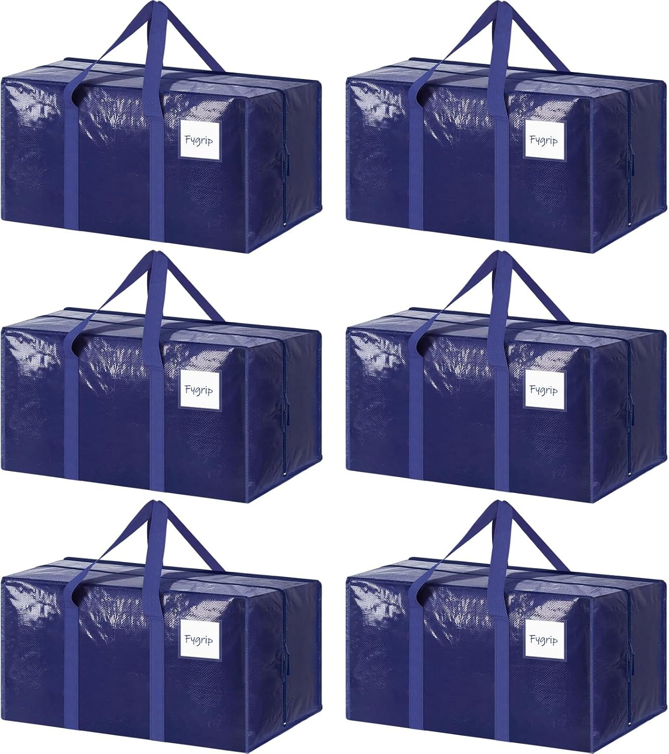 6 Pack Extra Heavy Duty Large Moving Bags with Strong Zipper & Comfortable Handles, Sturdy & Durable Clothes Storage Bags Totes Bins, Blue Packing Moving Boxes for College Supplies, Dark Blue