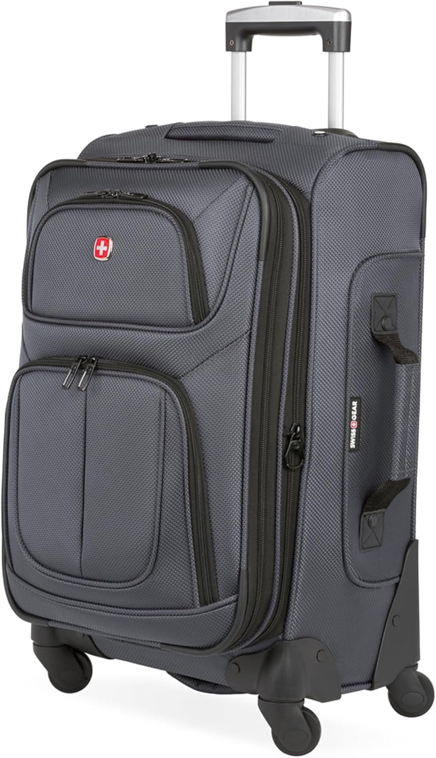 SwissGear Sion Softside Expandable Luggage – Carry-On Suitcase with 360 Degree Wheels & Retractable Handle – 21 Inch, Perfect for 1-3 Night Trips – Dark Gray