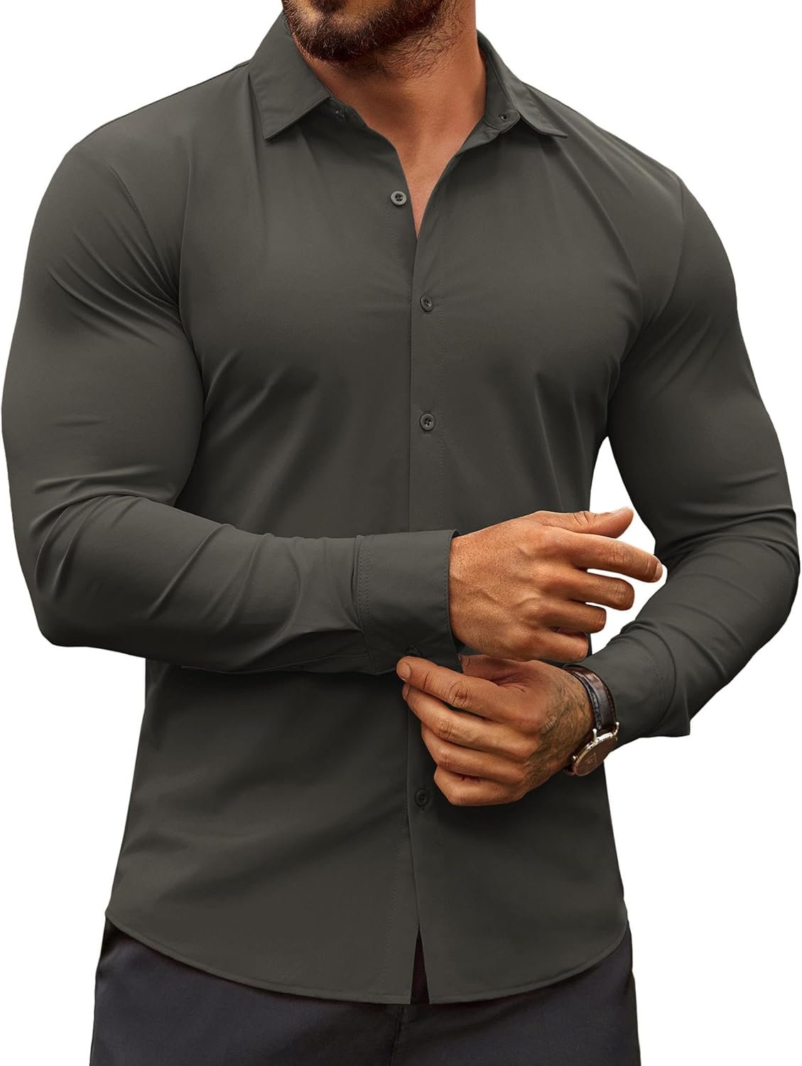 COOFANDY Men’s Muscle Fit Dress Shirts Wrinkle-Free Long Sleeve Casual Button Down Shirts