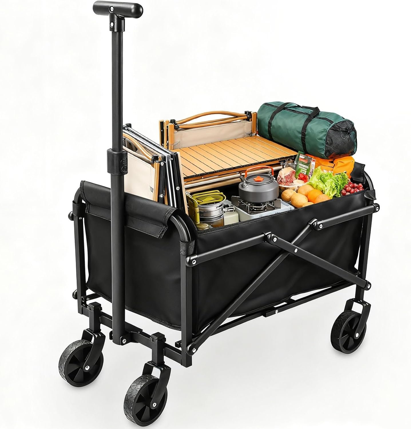 Collapsible Wagon Cart Foldable 220lbs Capacity,Lightweight Portable Beach Wagon, Shopping Carts with Wheels for Grocery,5″ Removable Wheels & Adjustable Camping, Shopping, Beach, Fishing, Garden Cart