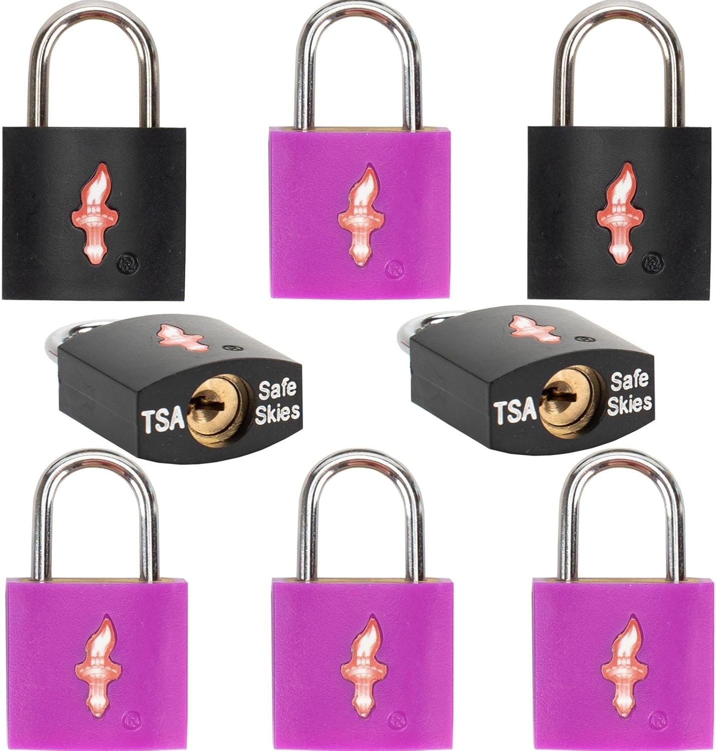 8 Pack TSA Approved Lock,Luggage Lock for Suitcases, Gun Cases & Travel Bags – Solid Brass Security Lock with Colored Shell (8 Colors: Black/Juice)
