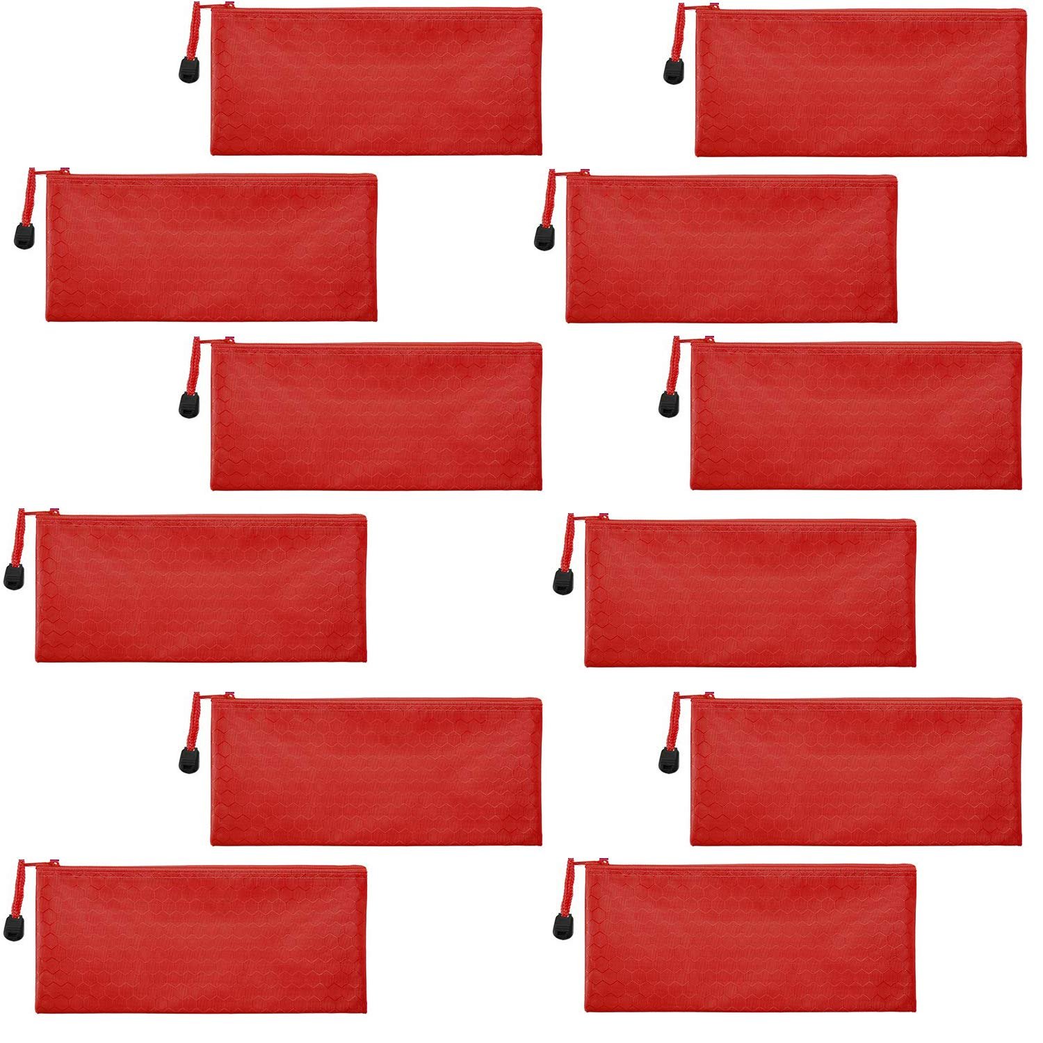 Sailing go 12 Pieces Red Zipper Waterproof Bag Pencil Pouch for Cosmetic Makeup Bills Office Supplies Travel Accessories and Daily Household Supplies