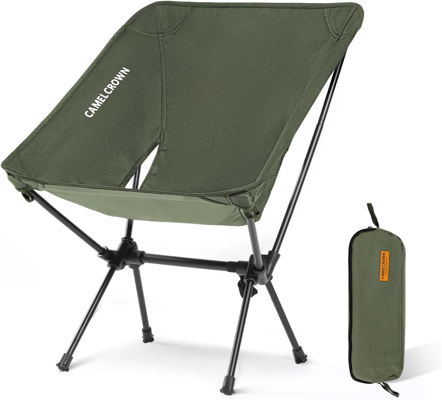CAMEL CROWN Portable Camping Chair Folding Compact Lawn Lightweight Backpacking Chair with Carry Bag for Outdoor Hiking Beach Travel Picnic Festival Army Green