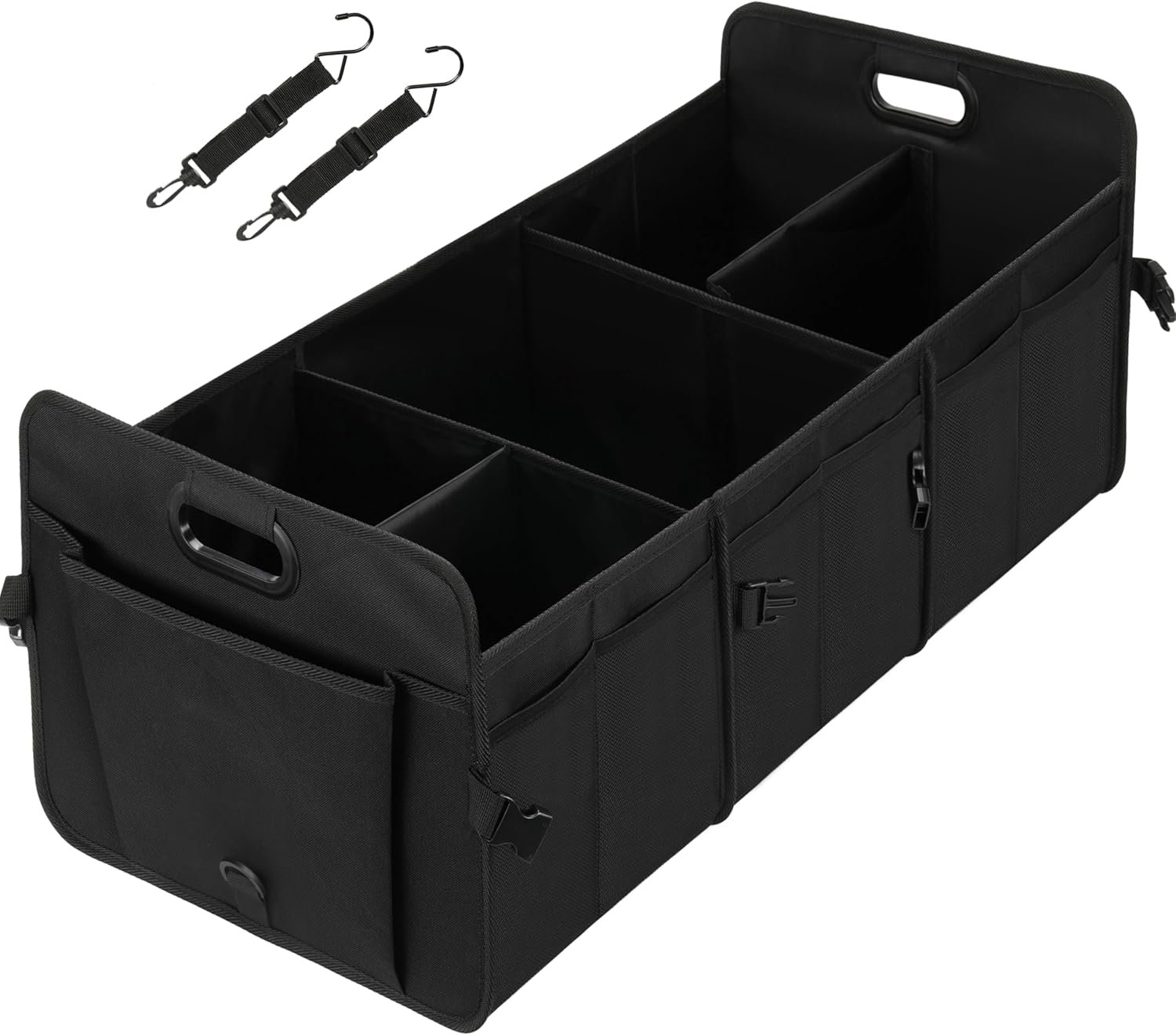 YSSOA Multi Compartments Collapsible Car Trunk Organizer, 600D Waterproof Oxford Polyester 50L Car Storage with Adjustable Strap & Anti-slip Bottom, for SUV, Truck, Black New