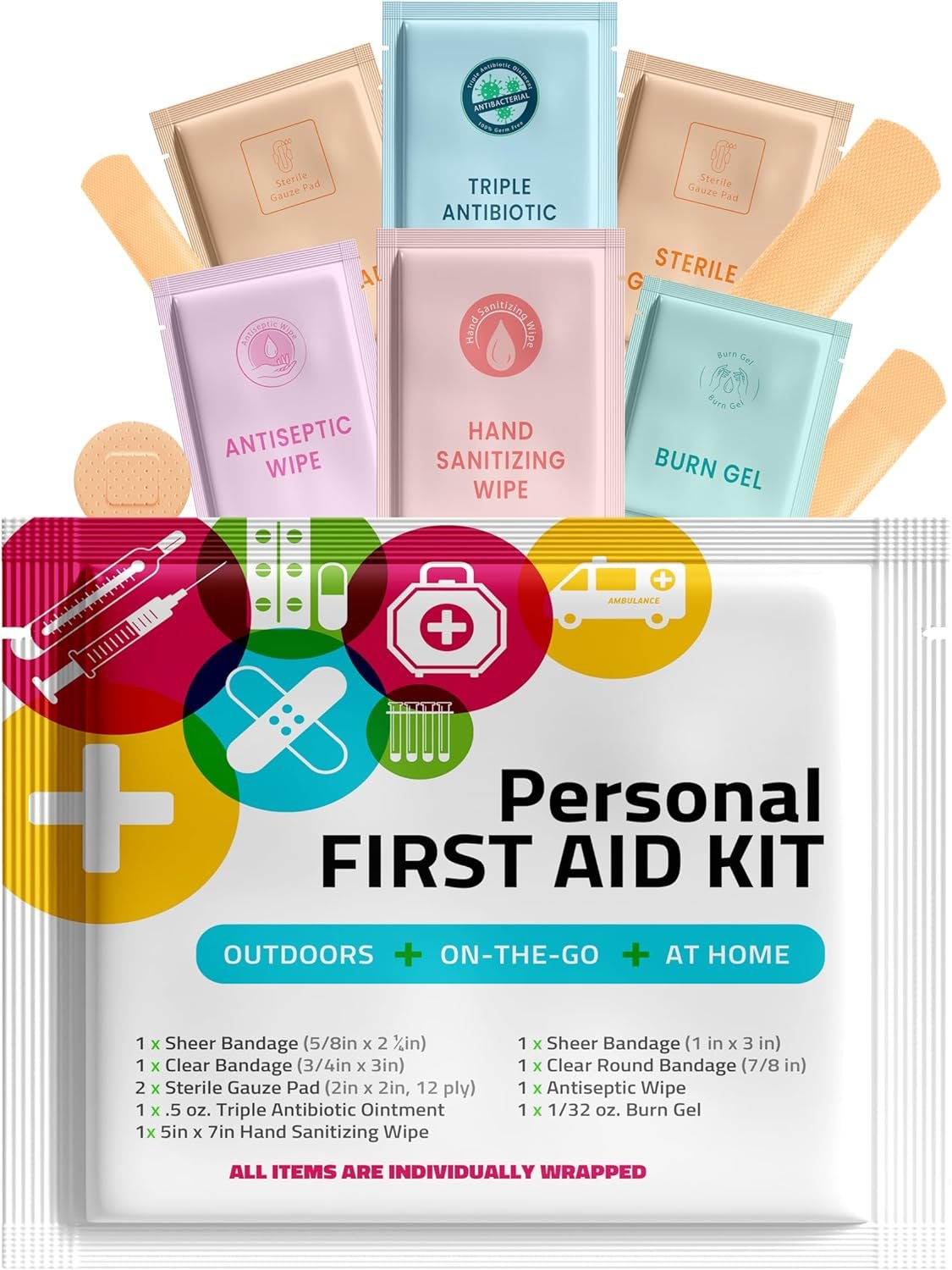 Portable Travel Size First Aid Kit – Perfect for Home, Office, Car, School, Business, Travel, Hiking, College, and Outdoors | Individually Wrapped Medical Kit Products (Multi Color)