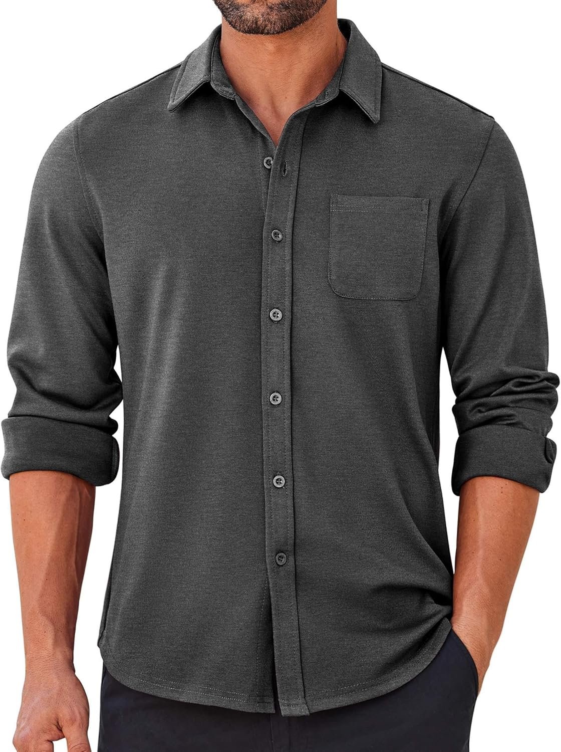 COOFANDY Mens Long Sleeve Wrinkle Free Shirts Casual Button Down Stretch Dress Shirt with Pocket