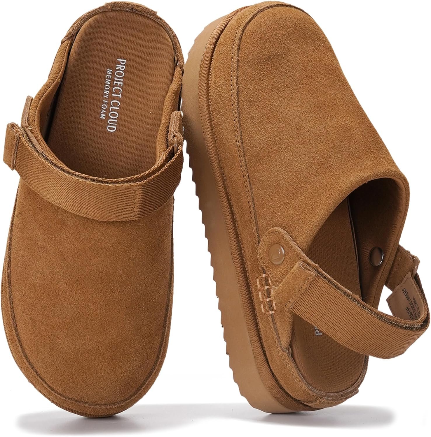 Project Cloud 100% Genuine Leather Clogs for Women – Memory Foam Womens Clogs & Mules with Adjustable Straps – Lightweight Platform Shoes Non-Slip Slides (Goldstar)