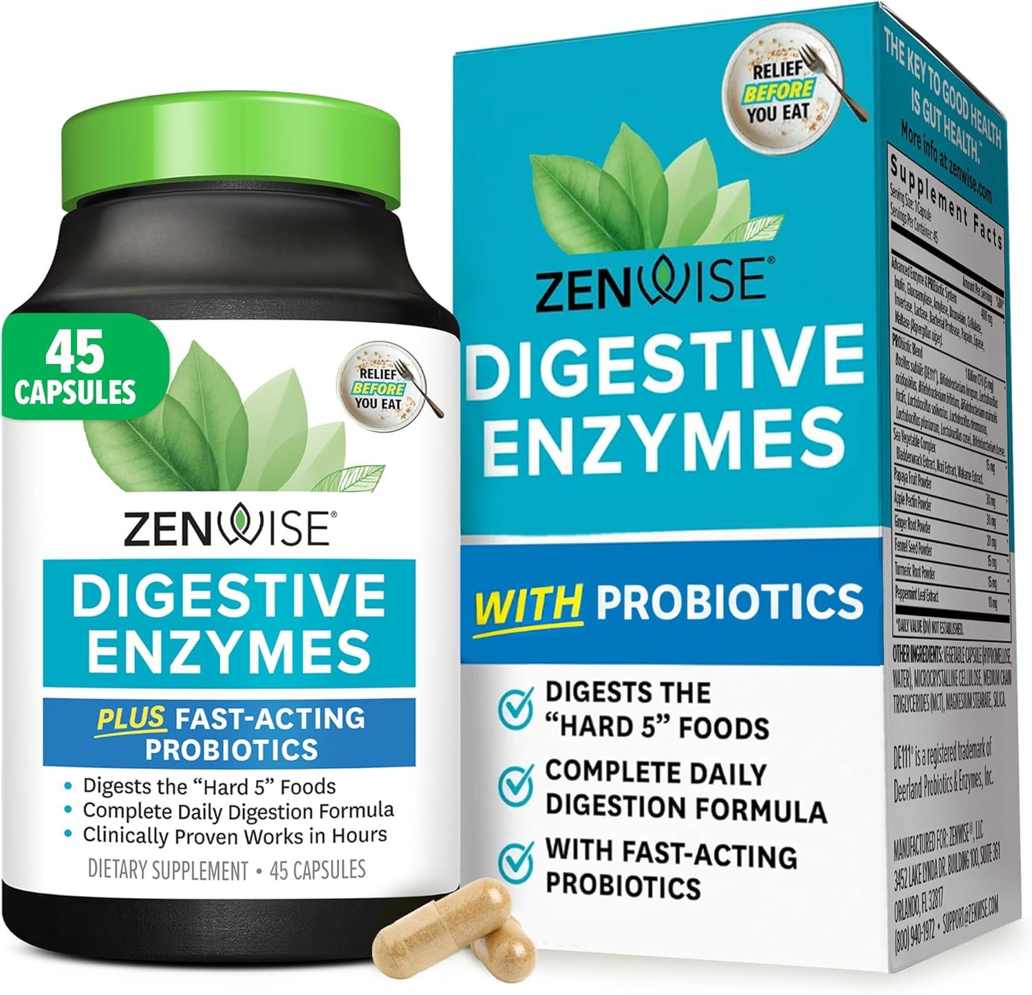 Zenwise Health Digestive Enzymes for Gut Health & Bloating Relief – Multi Enzymes Digestion Supplement with Probiotics, Bromelain & Papaya for Digestive Health Support – Men & Women – 45 Count