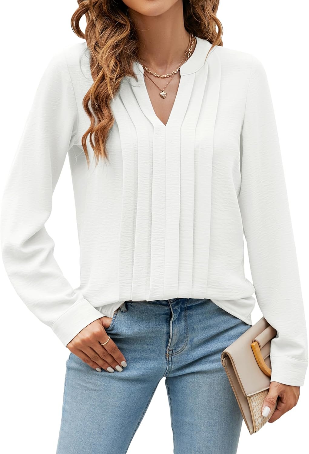 Blooming Jelly Women’s Dressy Casual Blouses Business Work Tops Long Sleeve V Neck Pleated Shirts 2025 Fall Outfits