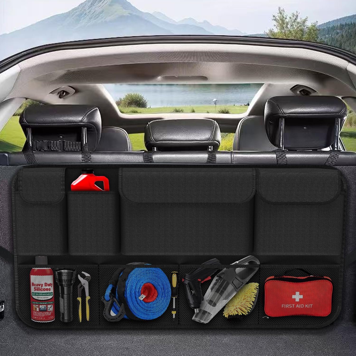 Car Trunk Organizer, Large Capacity Trunk Storage Organizer with 8 Pockets, Sturdy Trunk Organizer Car Accessories for SUV/MPV/Truck, 36″×20″