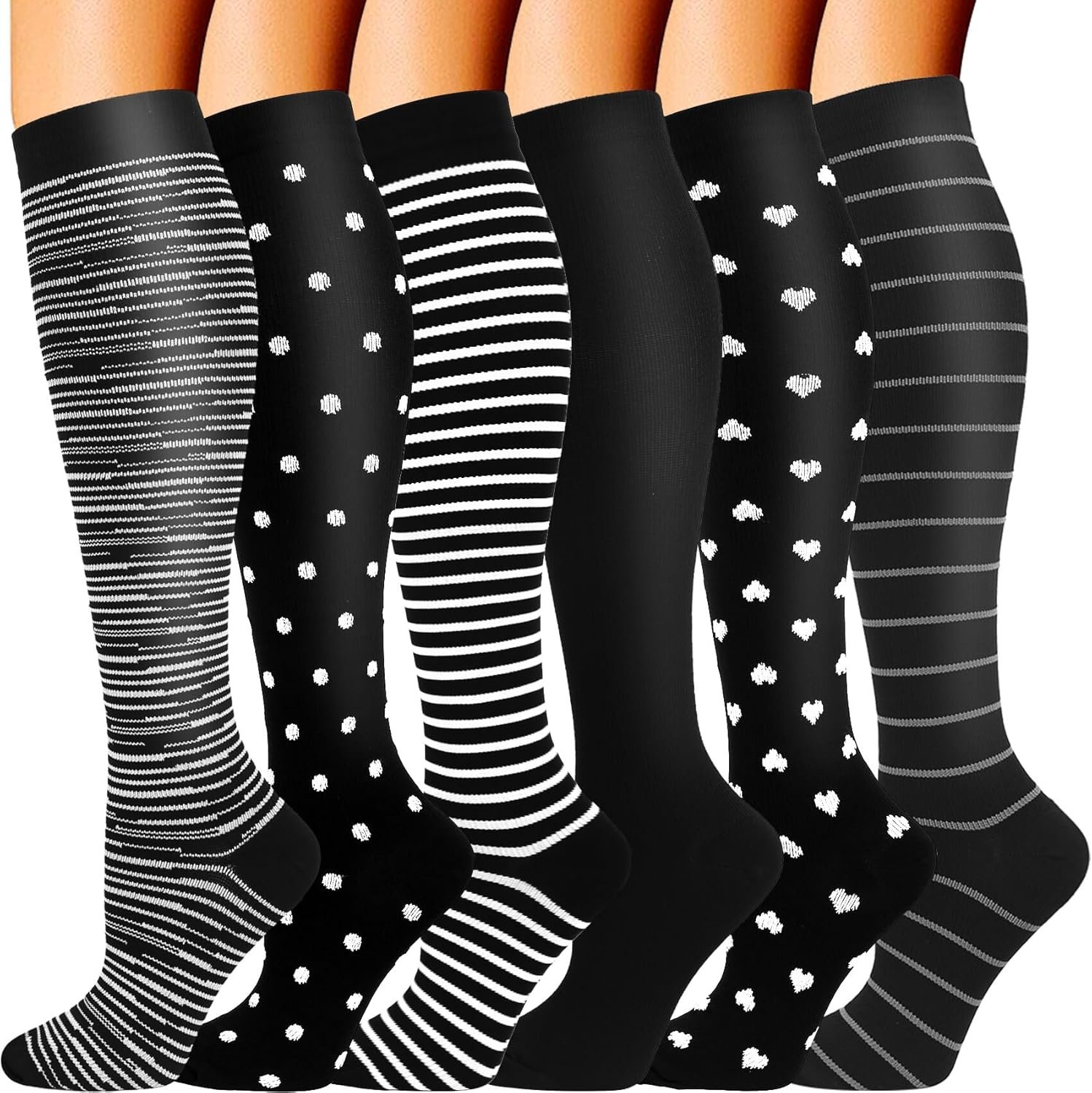 Double Couple 6 Pairs Compression Socks for Men Women 20-30mmhg Knee High Support for Sports Circulation