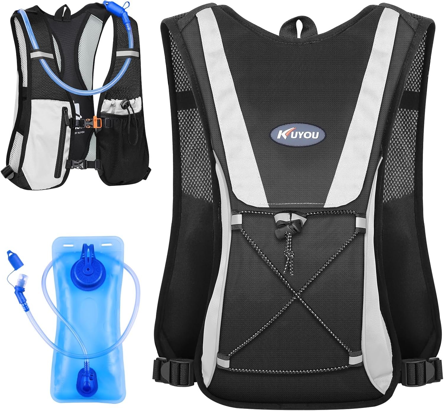 KUYOU Running Hydration Vest – Lightweight Insulated Hydration Backpack with 2L Water Bladder, Adjustable Chest Straps and Reflective Water Backpack for Trail Running Marathon Race Hiking Cycling