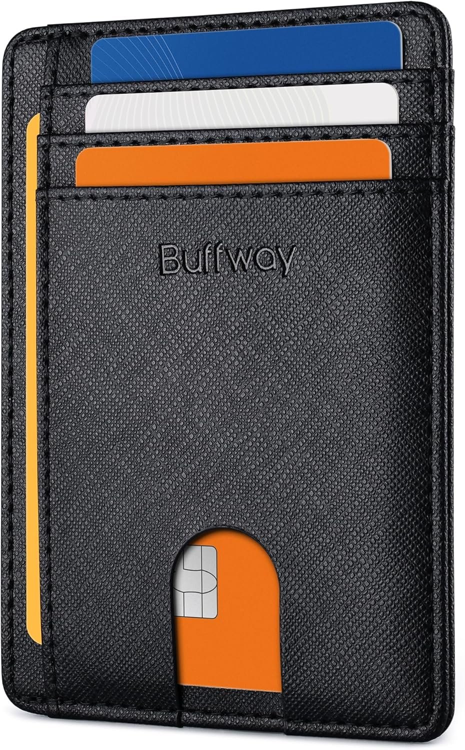 Buffway Slim Minimalist Front Pocket RFID Blocking Leather Wallets for Men and Women – Cross Black